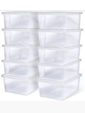 Set of 10 Stackable Plastic Organizer Bins Shoe Storage Boxes Clear Container